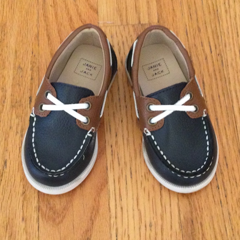 Janie and Jack Kids' Brown and Navy Boat Shoes
